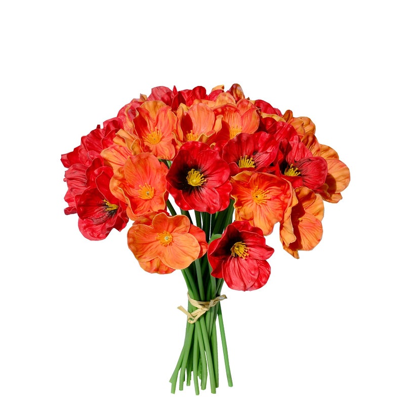 Mandy's PU Red and Orange Poppy Artificial Flowers 30 Stems 11.6" Realistic Faux Flowers for Thanksgiving and Christmas Decorations Wedding Centerpiece Home Decor DIY Arrangements - Image 1